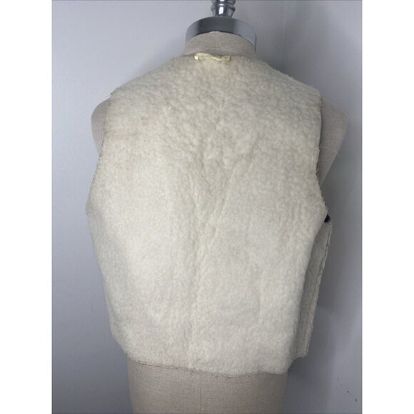 Vintage Genuine Leather Suede Vest Sherpa Lining Men's 40 Snap Front Dark Brown - Picture 6 of 7